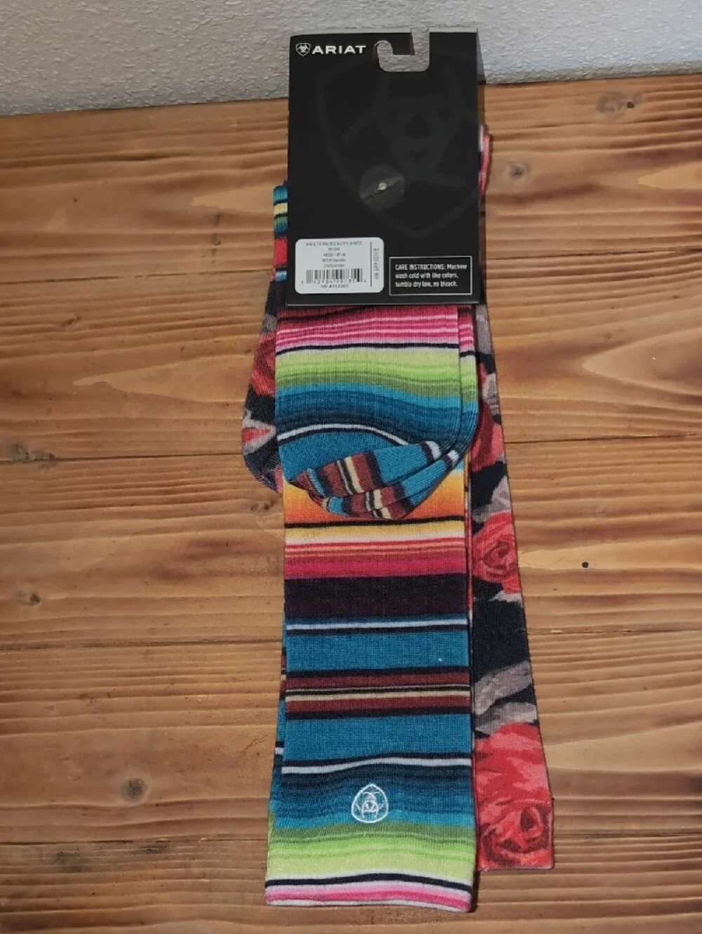 Ariat 2-Pack Floral & Striped Crew Socks - Navy, Red, Multicolor